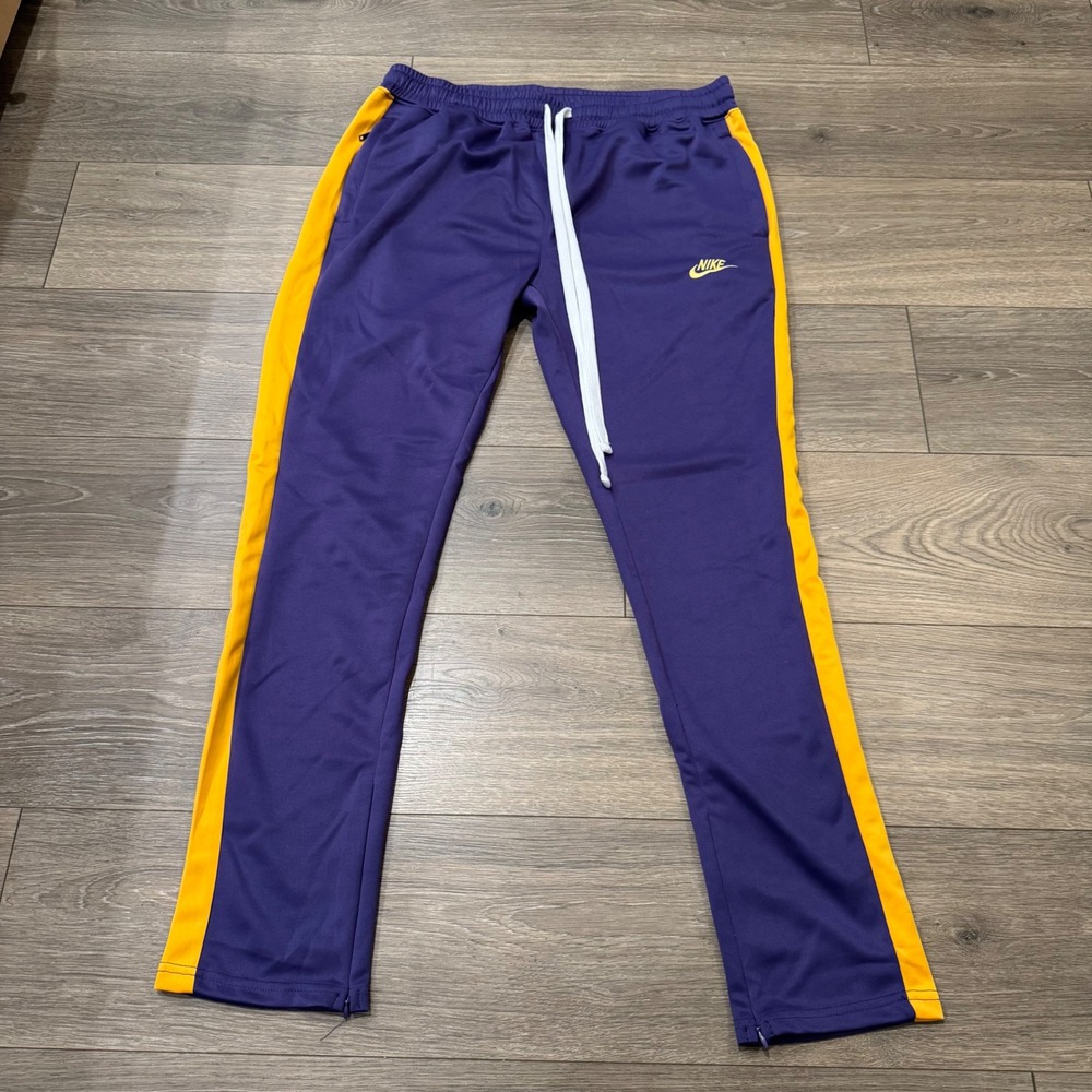 Nike Mens XL Track Pants Purple Gold Side Stripe Zipped Cuff Lakers Joggers